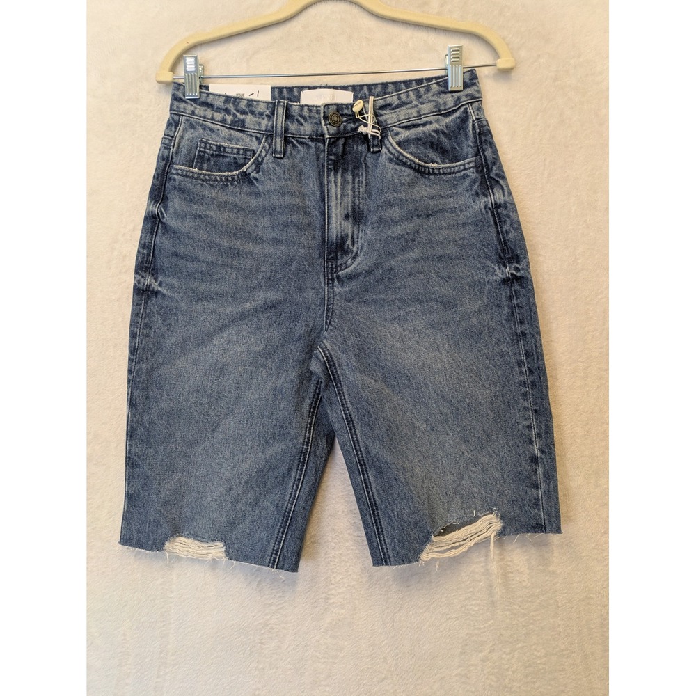 Vervet Blue Leslie 90s Vintage Flare Denim Shorts Medium Wash Distressed Size 26